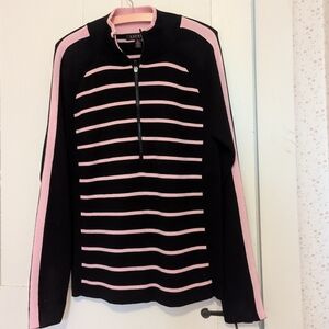 🩷 Lauren Ralph Lauren Black Tag Pink Striped Quarter-Zip Sweater XL cotton